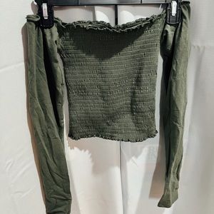 Army green off the shoulder long sleeve top